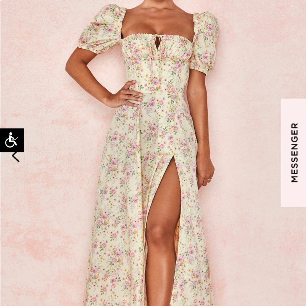 TALLULAH LEMON FLORAL PUFF SLEEVE MIDI SUNDRESS